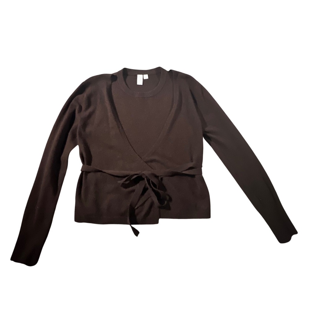 Joie Wrap‎ Sweater Womens M Brown Faux Layered Cashmere Blend Tie Long Sleeve